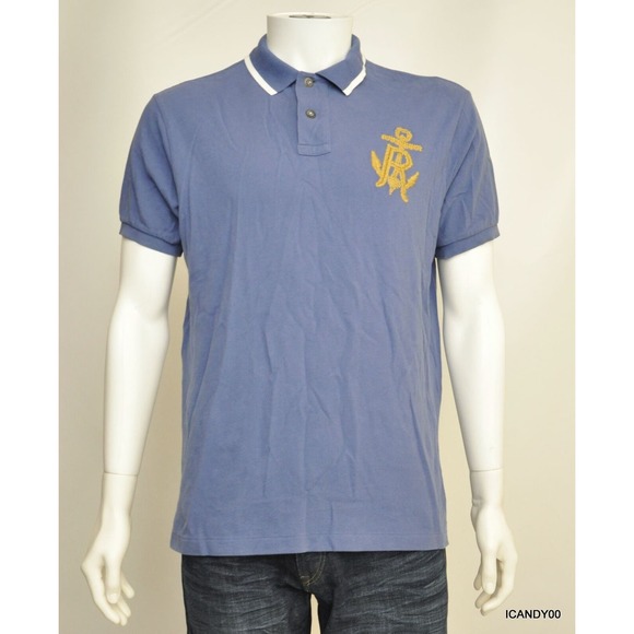 Ralph Lauren Custom Fit Anchor Crest Mesh Polo Shirt T-Shirt Top Blue L Nwt - Picture 1 of 6